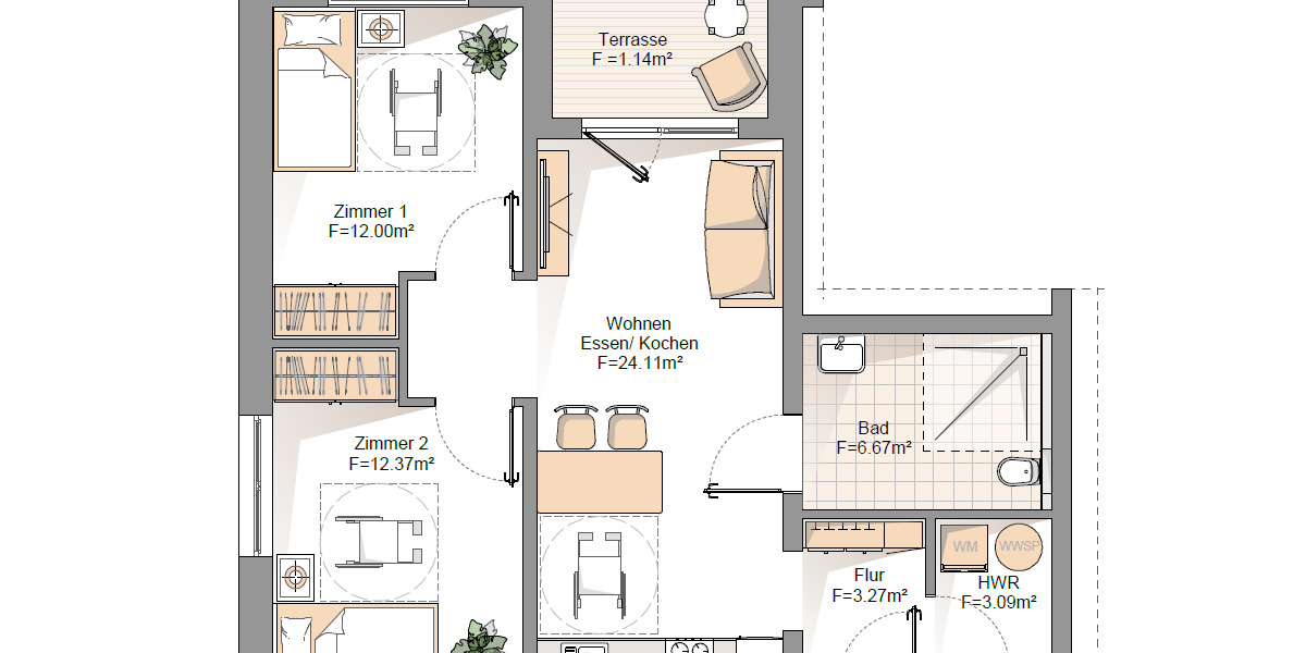 Etagenwohnung Schiffweiler - 3 Zimmer, 62 m&sup2;, 227.275&euro; | Angebot:25707604