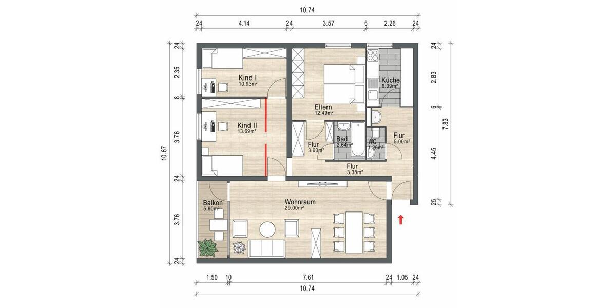 Etagenwohnung Saarbrücken Dudweiler - 4 Zimmer, 90 m&sup2;, 169.000&euro; | Angebot:26858146