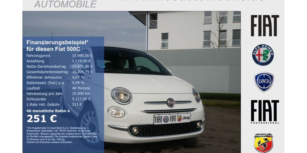 Fiat 500C 4.807 km 15.990 &euro; Marpingen 66646