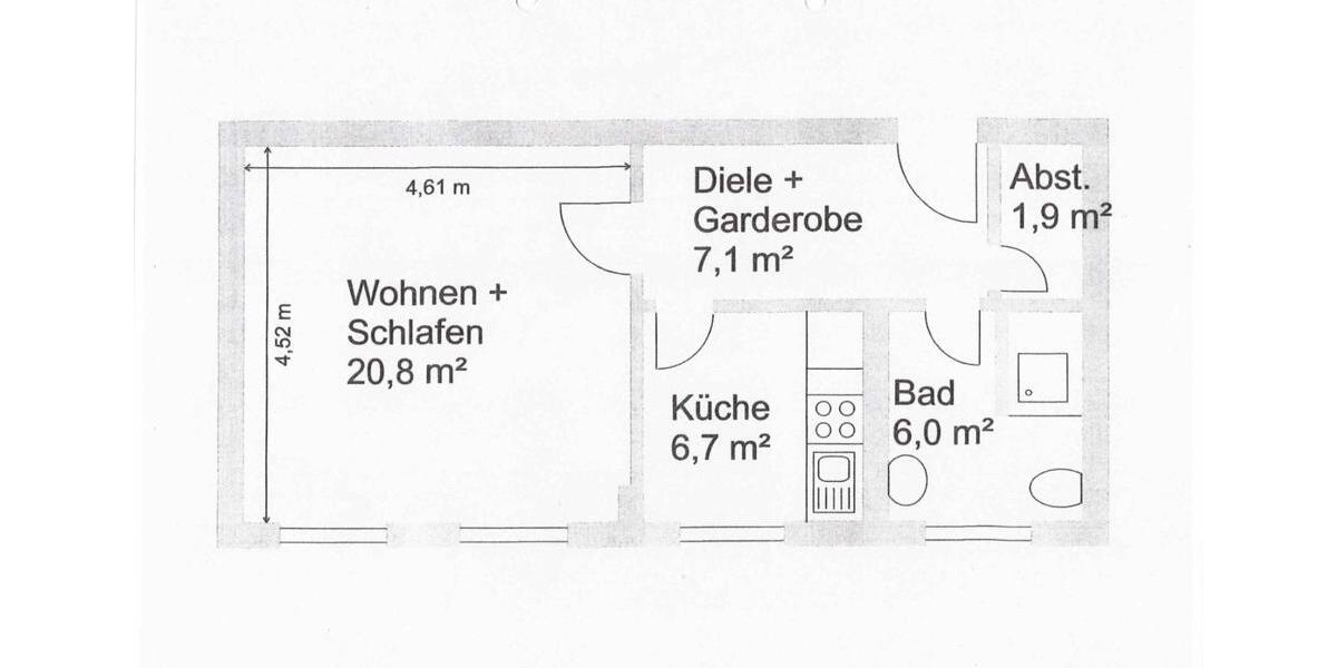 Erdgeschoßwohnung Saarbrücken Dudweiler - 1 Zimmer, 44 m&sup2;, 79.000&euro; | Angebot:26268093