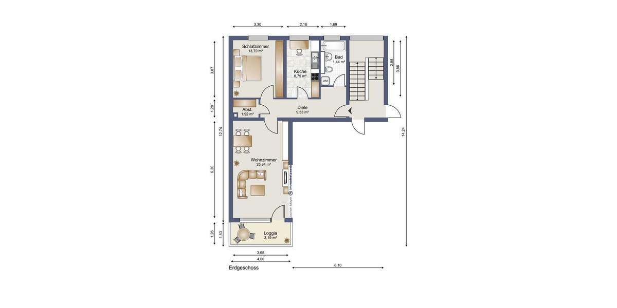 Etagenwohnung Saarbrücken / Eschberg Eschberg - 2 Zimmer, 68 m&sup2;, 148.000&euro; | Angebot:25805601