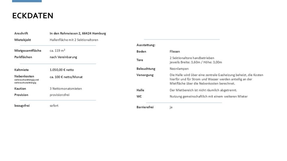 Gewerbeobjekt Homburg - 1.050&euro; | Angebot:26013792