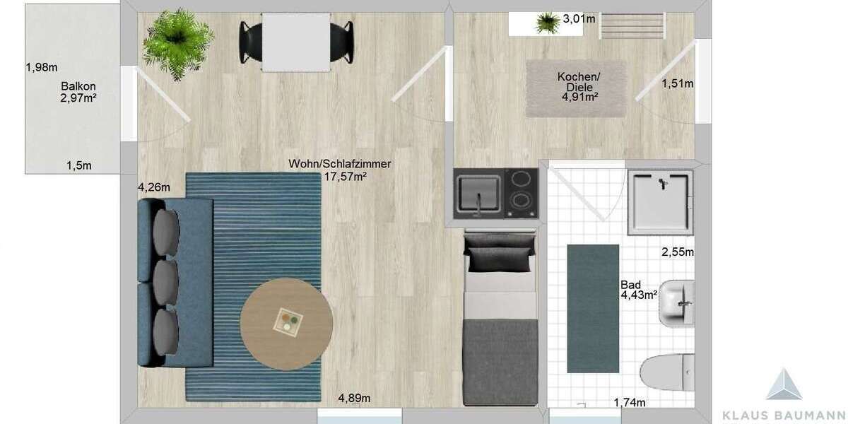 Etagenwohnung Zweibrücken - 1 Zimmer, 33 m&sup2;, 56.000&euro; | Angebot:27302757