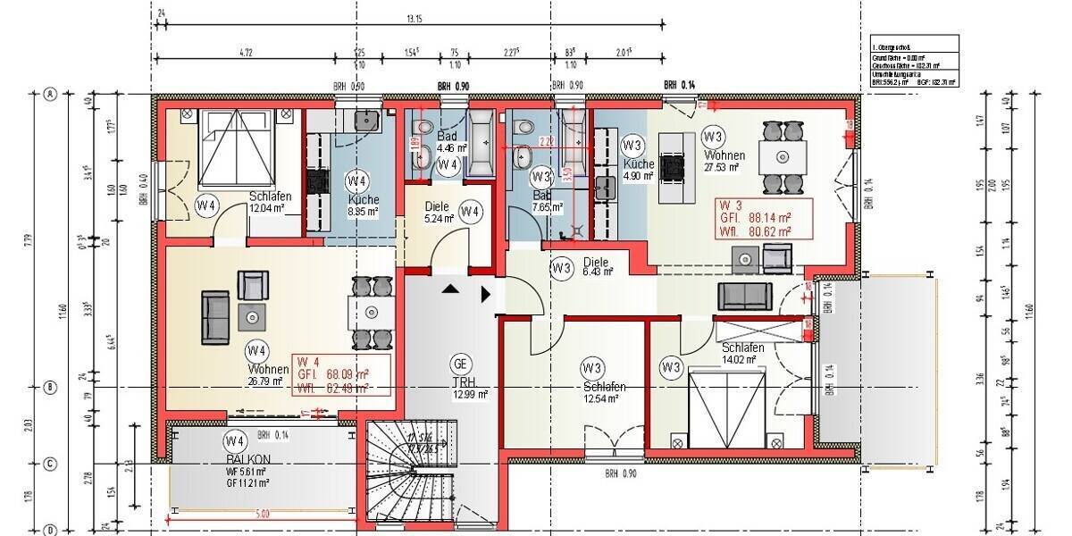 Etagenwohnung Saarbrücken Alt-Saarbrücken - 3 Zimmer, 80 m&sup2;, 376.000&euro; | Angebot:26472734